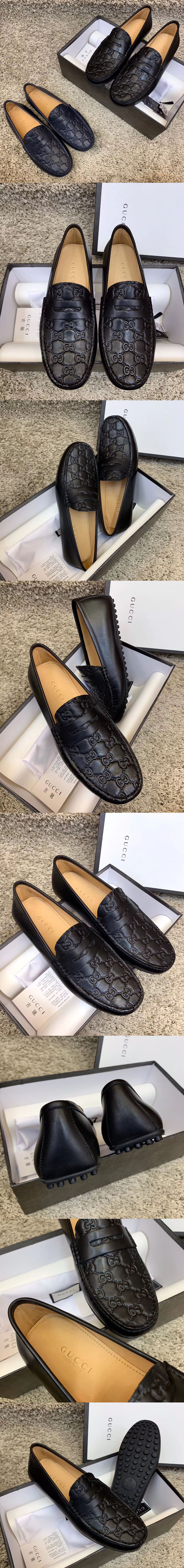 Replica Gucci 431063 Signature driver Shoes Black Leather