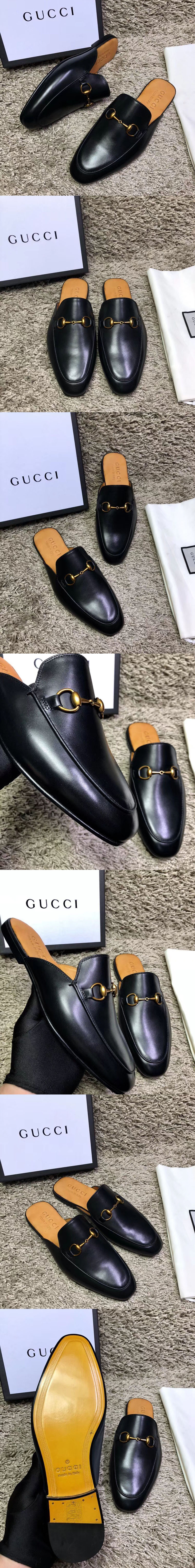 Replica Gucci ‎426219 Leather Horsebit slipper and shoes Black Leather