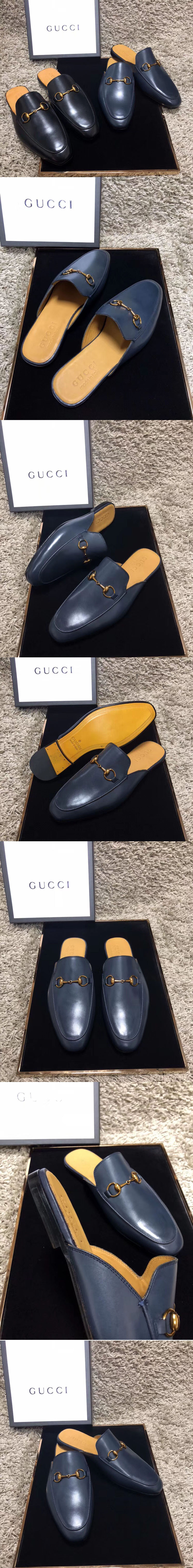 Replica Gucci ‎426219 Leather Horsebit slipper and shoes Blue Leather