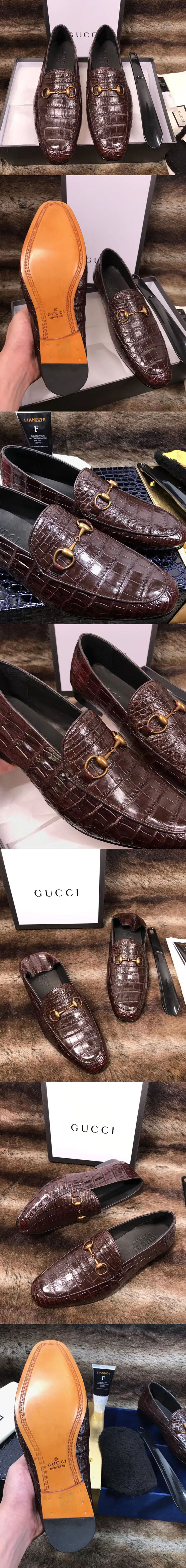 Replica Gucci 526297 Horsebit leather loafer and shoes Brown Real Crocodile Leather