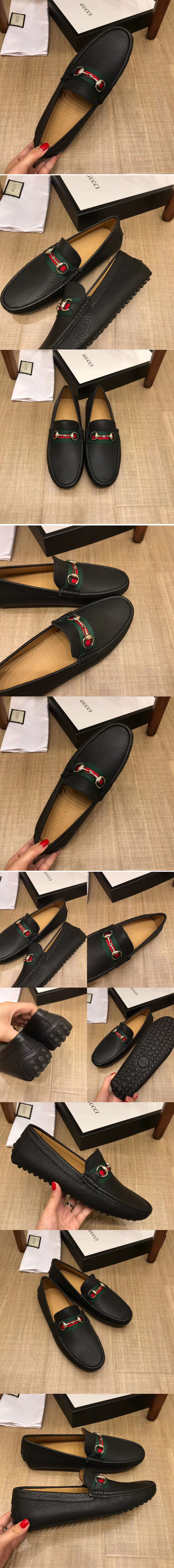 Replica Gucci 450892 Leather driver with Web Shoes Black Leather