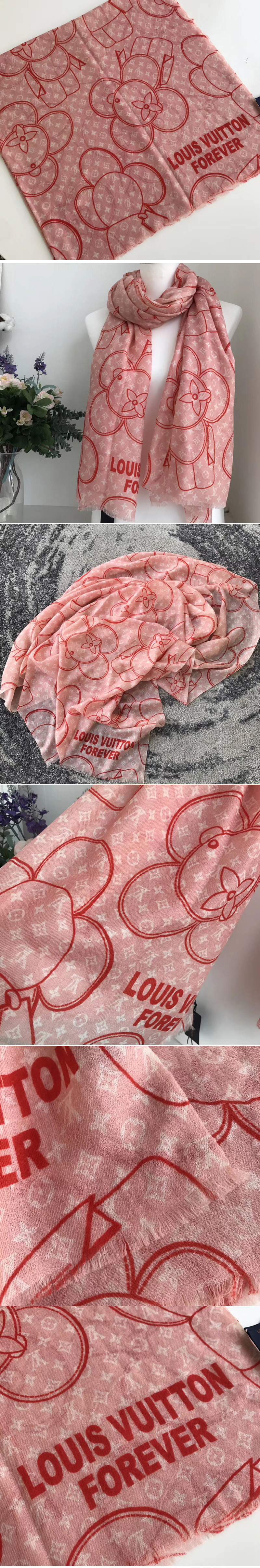 Replica Louis Vuitton LV Pink Vivienne Scarf 100% Cashmere