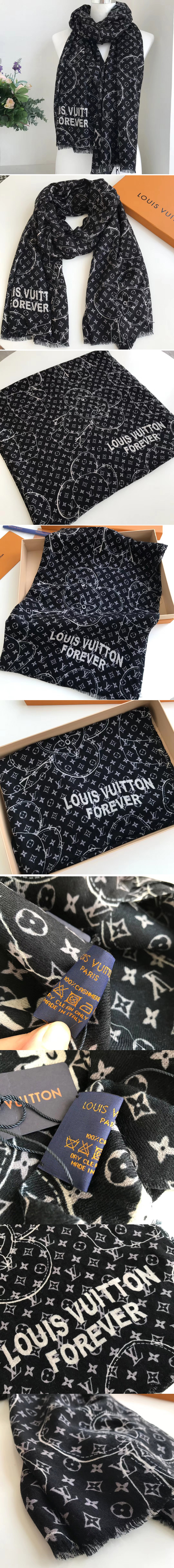 Replica Louis Vuitton LV Black Vivienne Scarf 100% Cashmere
