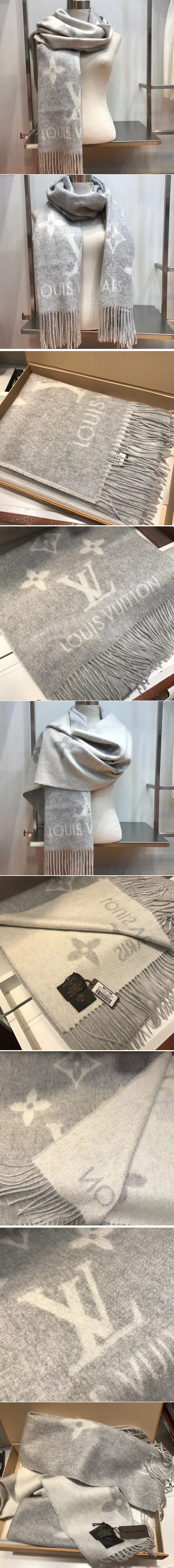 Replica Louis Vuitton M71126 LV Reykjavik Scarf 100% Cashmere Grey Color