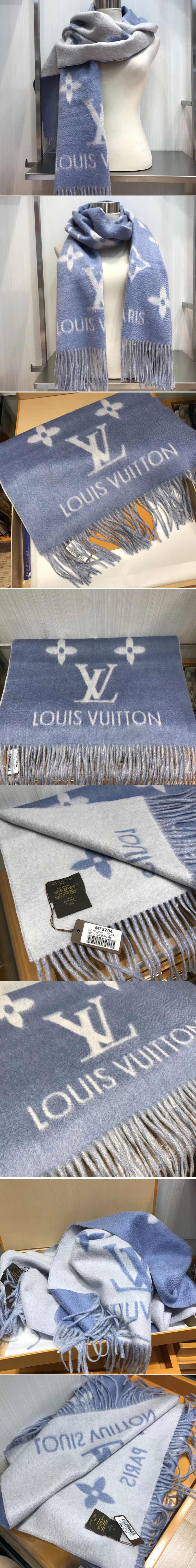 Replica Louis Vuitton M75704 LV Reykjavik Scarf 100% Cashmere Denim Blue Color