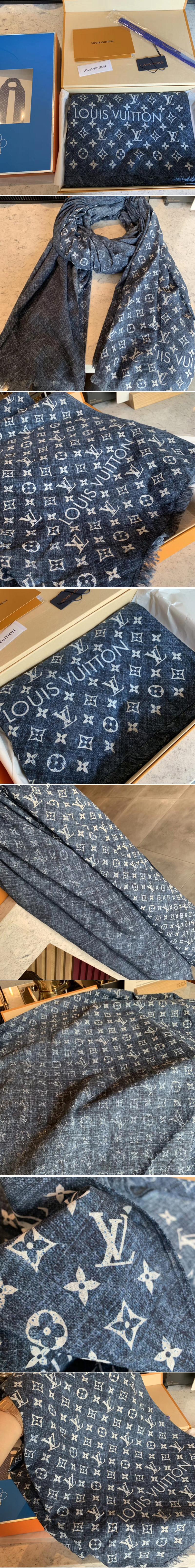 Replica Louis Vuitton MP2433 LV Monogram Denim stole Scarf 100% cotton Denim Blue Color