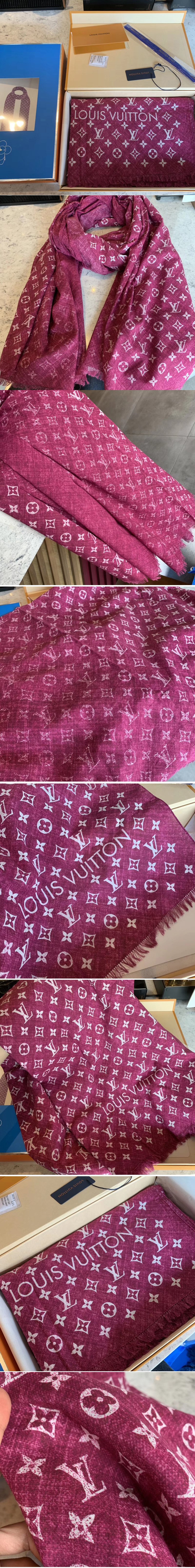 Replica Louis Vuitton MP2431 LV Monogram Denim stole Scarf 100% cotton Purple Color