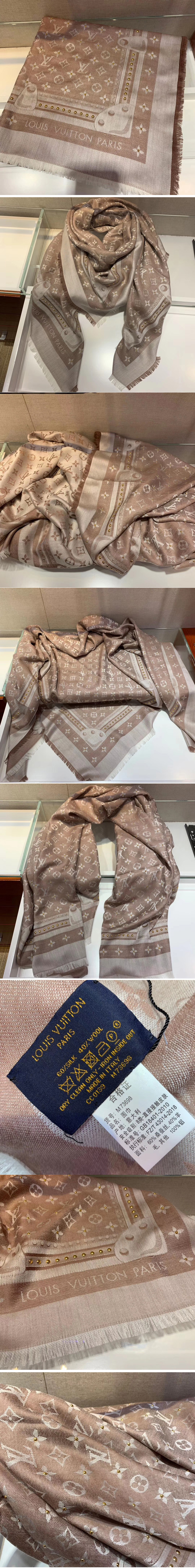 Replica Louis Vuitton M73699 LV Studdy Denim Monogram shawl and Scarf Silk and Wool Beige Color
