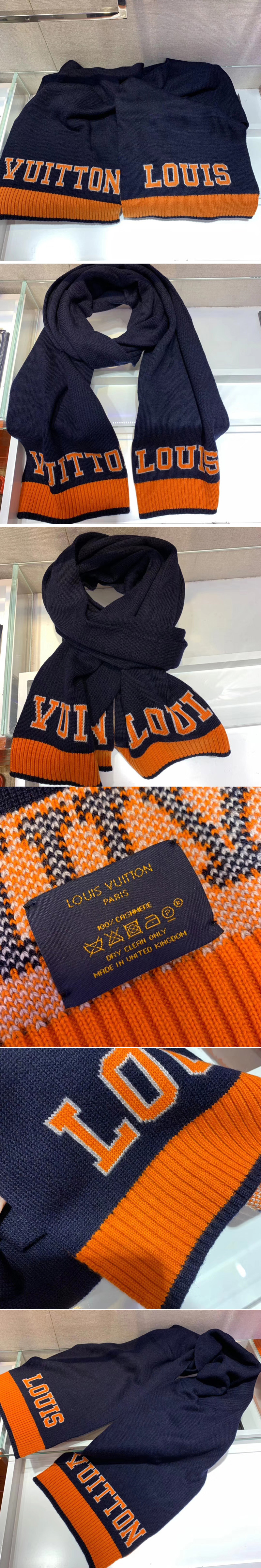 Replica Louis Vuitton M71229 LV Louis Scarf 100% wool Navy/Orange Color