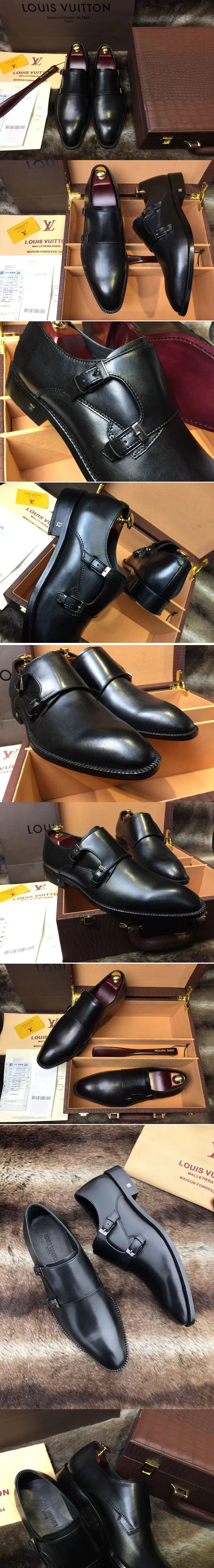 Replica Louis Vuitton LV Monceau Buckle Shoes Black Calf Leather