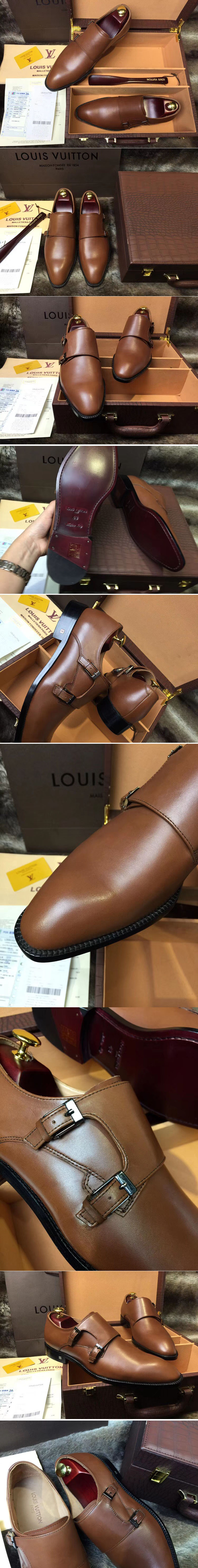 Replica Louis Vuitton LV Monceau Buckle Shoes Brown Calf Leather