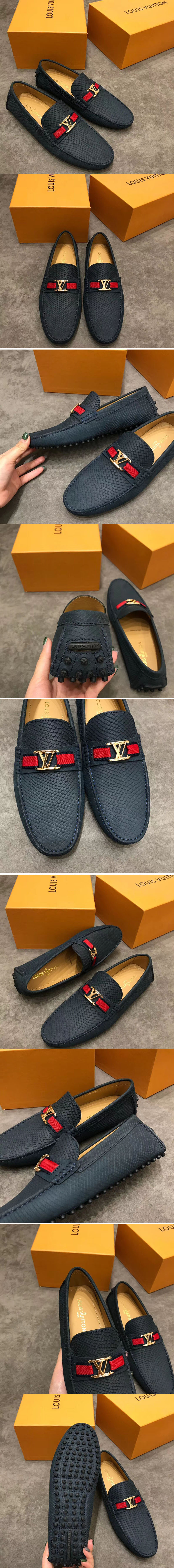 Replica Louis Vuitton LV Hockenheim Loafer And Shoes Navy Blue Calf Leather