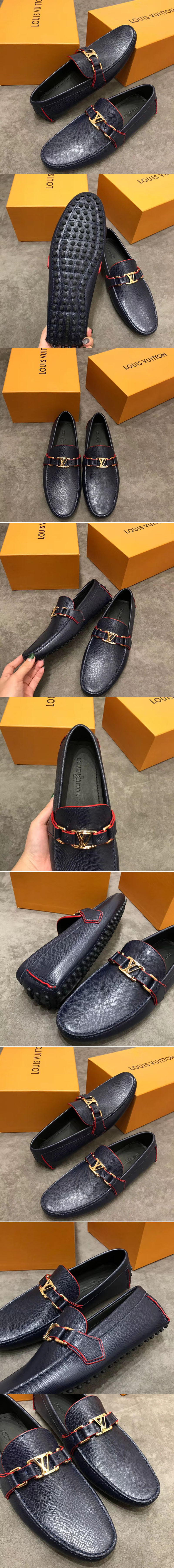 Replica Louis Vuitton LV Hockenheim Loafer And Shoes Blue Calf Leather Red Stitch