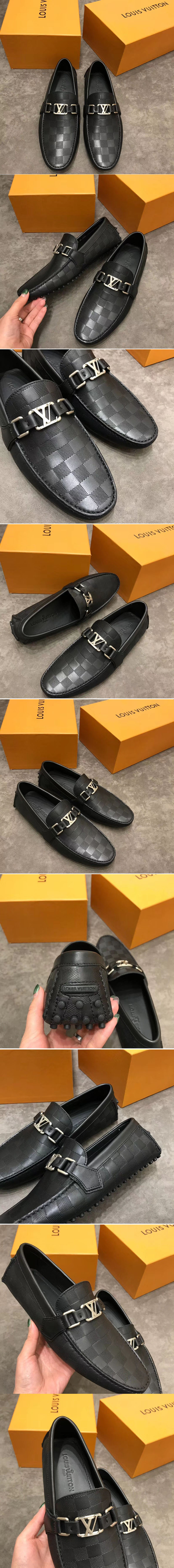 Replica Louis Vuitton LV Hockenheim Loafer And Shoes Black Damier Embossed Calf leather