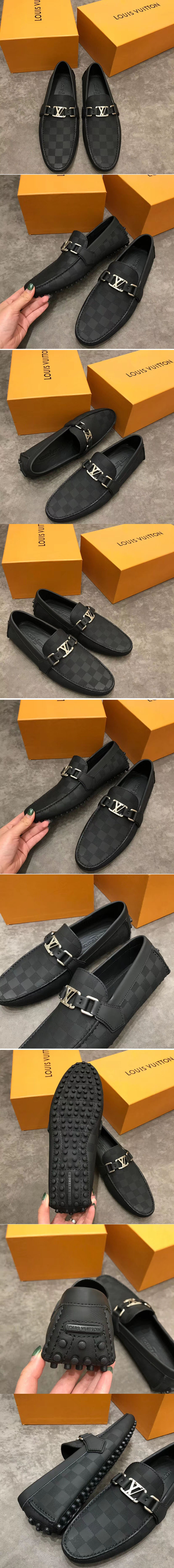 Replica Louis Vuitton LV Hockenheim Loafer And Shoes Damier Embossed Calf leather Black