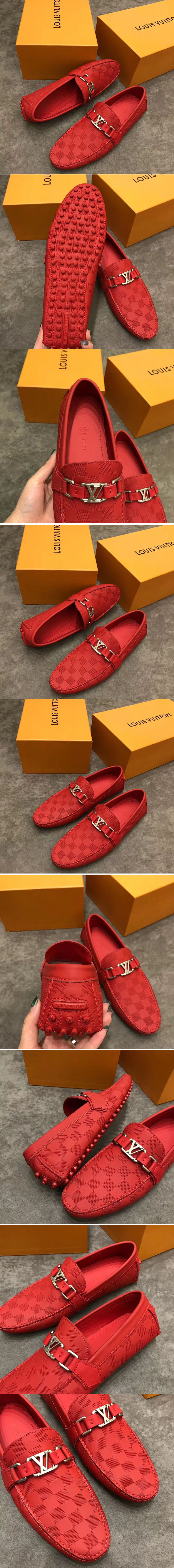 Replica Louis Vuitton LV Hockenheim Loafer And Shoes Damier Embossed Calf leather Red