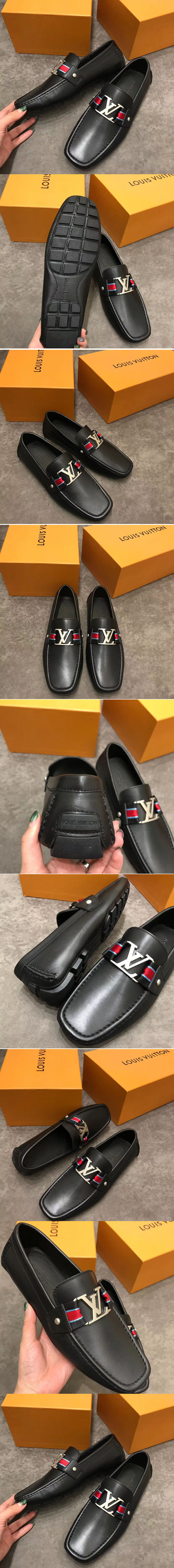 Replica Louis Vuitton LV Monte Carlo Moccasin Shoes Black Calf Leather
