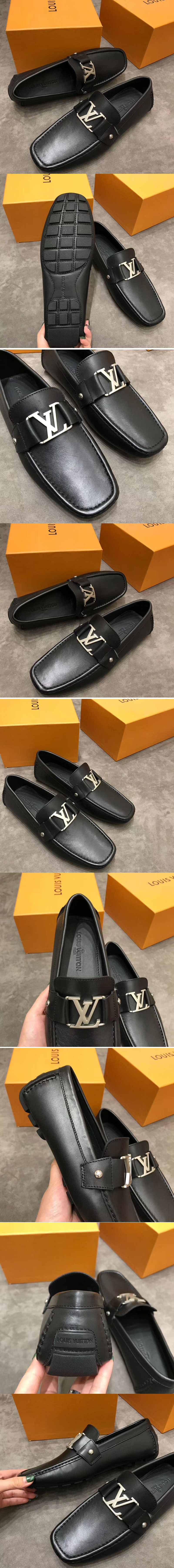 Replica Louis Vuitton LV Monte Carlo Moccasin Shoes Calf Leather Black