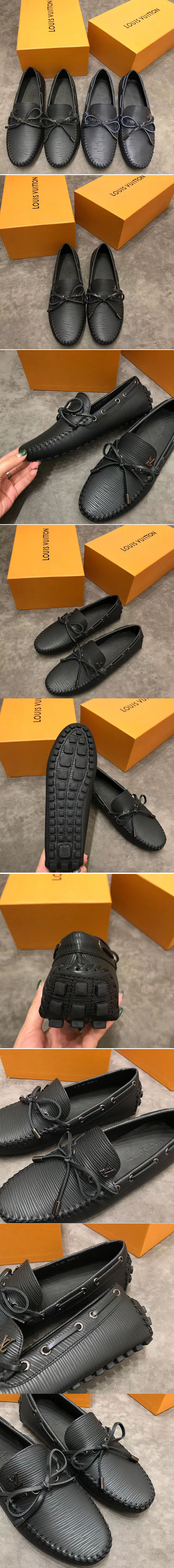 Replica Louis Vuitton LV Arizona Mocassin Shoes Black Calf Leather