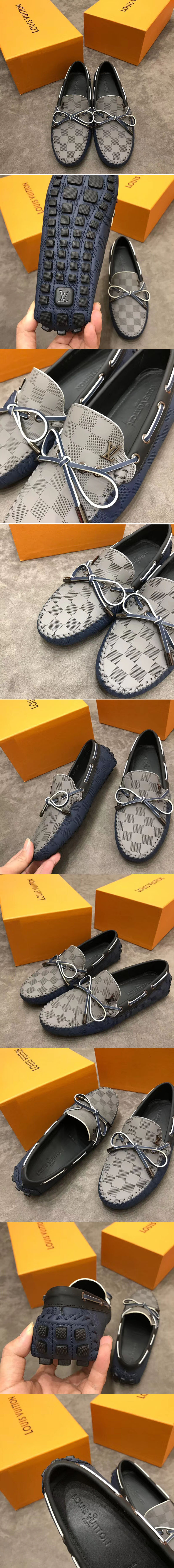 Replica Louis Vuitton LV Arizona Mocassin Shoes Damier Embossed Calf leather Grey