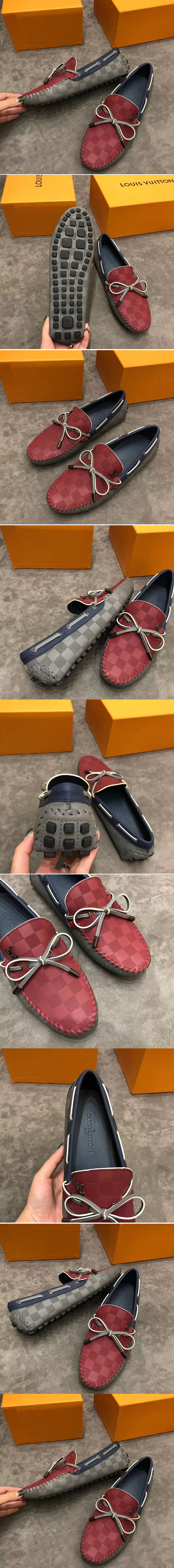 Replica Louis Vuitton LV Arizona Mocassin Shoes Damier Embossed Calf leather Bordeaux