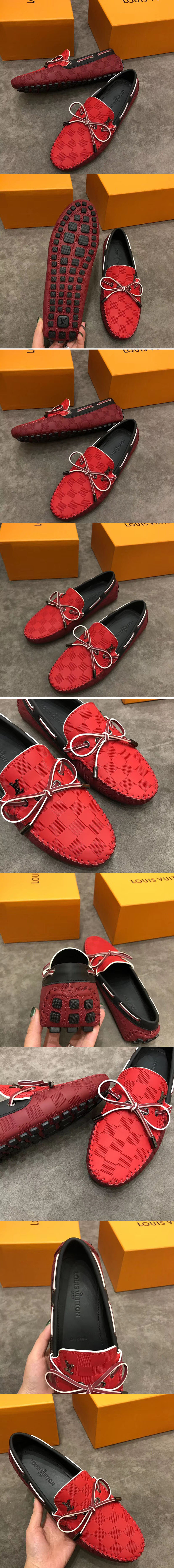 Replica Louis Vuitton LV Arizona Mocassin Shoes Damier Embossed Calf leather Red