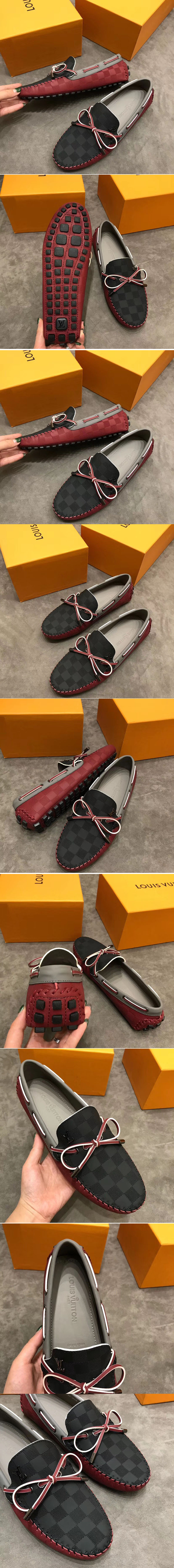 Replica Louis Vuitton LV Arizona Mocassin Shoes Damier Embossed Calf leather Black